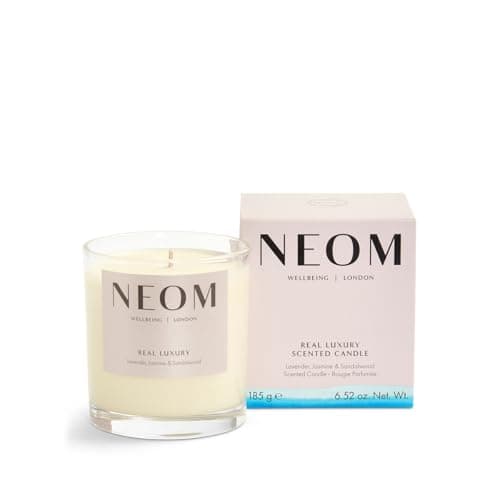 Image of NEOM- Real Luxury Scented Candle, 1 Wick | Lavender, Jasmine & Sandalwood | Essential Oil Aromatherapy Candle | Scent to De-Stress