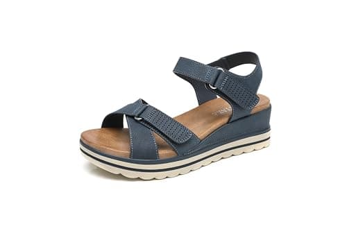 Image of IVACHY Women’s Platform Wedge Sandals,double Adjustable Ankle Strap Slingback, Hook and loop, wide fit Open Toe Comfort Walking Summer Sandals