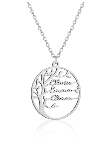 Image of Jovivi Personalised Family Names Necklace for Women,Custom Silver Tree of Life Necklace Jewellery Anniversary Birthday Personalised Gifts for Women Her Mum Daughter Nanny Grandma Nana Sister Xmas