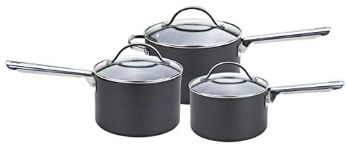 Image of Anolon Professional Saucepans -16, 18 and 20cm-Premium Non Stick Sauce Pans with Glass lids Anodised cookware - Oven and Dishwasher Safe, hard-anodized_aluminum, Black, Set of 3