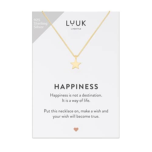 Image of LUUK LIFESTYLE 925 Sterling Silver Pendant Necklace for Women Waterproof 50cm Chain Modern Necklace Gift for Her Gold Star