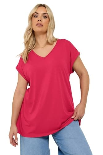 Image of Yours Curve V-Neck Basic T-Shirt - Women's - Plus Size Curve Red