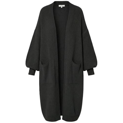 Image of FAIRY TRENDZ Women's Long Balloon Sleeve Cardigan - Chunky Knitted Open Front Coatigan with Pockets - Warm Thick Oversized Coatigan Jumper for Ladies (UK, Alpha, One Size, Regular, Regular, Black)