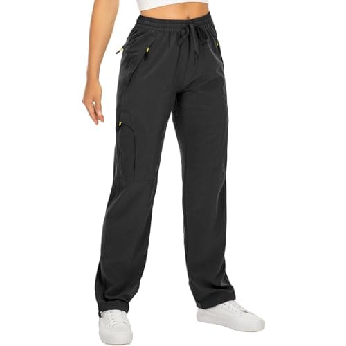 Image of Women's Walking Trousers Cargo Pants Quick Dry UPF 50 Travel Golf Pants Lightweight Camping Work Pants Zipper Pockets #6608-Black-L