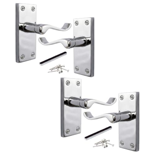Image of Betley Butterfly Victorian Scroll Door Handles - 2 Pairs Polished Chrome Internal Door Handles on Backplate, Silver Lever Latch Handles Set, Universal Fit for Interior Wooden Doors
