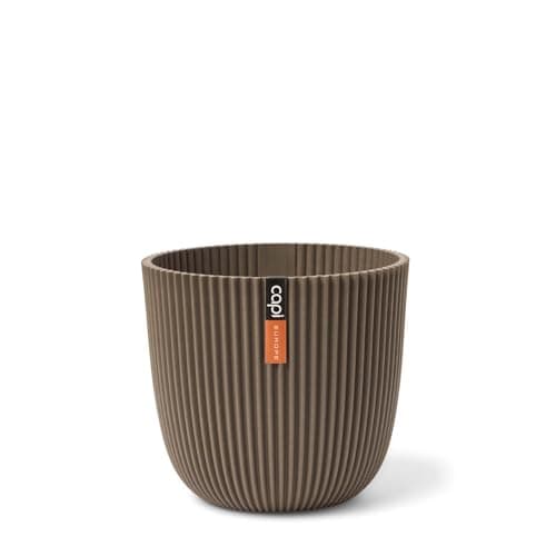 Image of CAPI EUROPE - Planter Ball Groove 'made with' warm taupe - 13x12 - Warm taupe - Pot for indoor and outdoor use - Shatterproof - 100% recyclable - IGWT532
