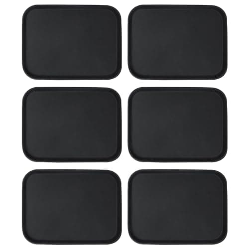Image of Argon Tableware Black Rectangular Serving Trays Pack of 6-51 x 38cm Reusable Non Slip Rubberized Surface Platter for Food and Drinks - Heat Resistant Stackable Trays for Bars, Restaurants