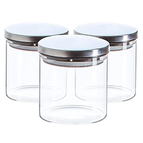 Image of Argon Tableware Scandi Storage Jars with Metallic Silver Lids - 550ml - 3 Pack - Modern Round Organisation Container Glass Jar for Kitchens, Pantry, Bathrooms, Utility Rooms