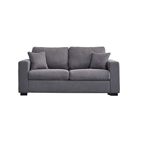 Image of Panana Modern Linen Fabric Grey 3 Seater Sofa - Compact Living Room Settee with 2 Free Back Cushions
