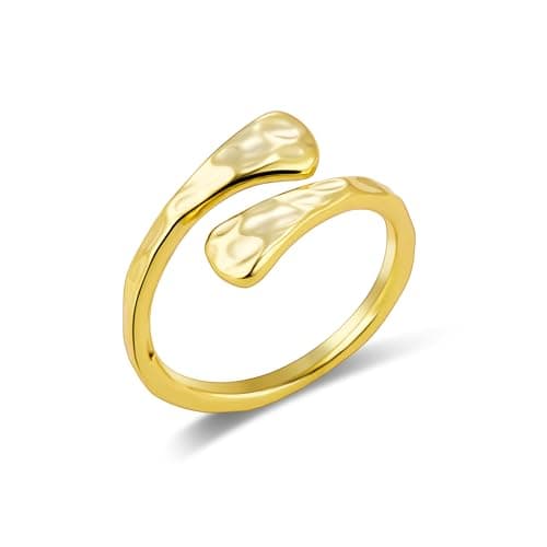 Image of ALEXCRAFT Gold Rings for Women Lady, 14k Goldplated Curved Open Rings Small Wide Dome Flat Water Drop Ring Gold Thumb Finger Ring Adjustable Unisex ThumbRings Golden for Women Men Jewelry Gifts