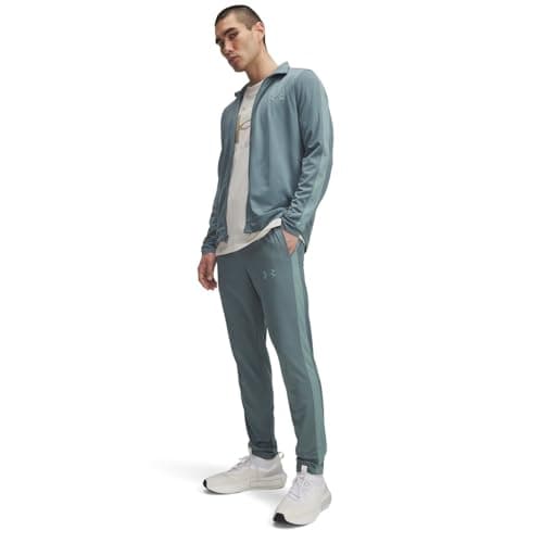 Image of Under Armour Men's Rival Knit Tracksuit, Comfortable and Fast-Drying Top and Jogging Bottoms with Pockets, Men's Tracksuit for Training and Casual Wear,Jasper Blue/Serpentine/Serpentine,SM
