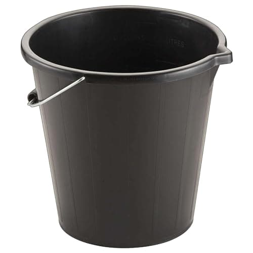 Image of Strong Black 14 Litre Plastic 3 Gallon Bucket With Metal Handle & Pouring Spout For Home, Garden & DIY (1)