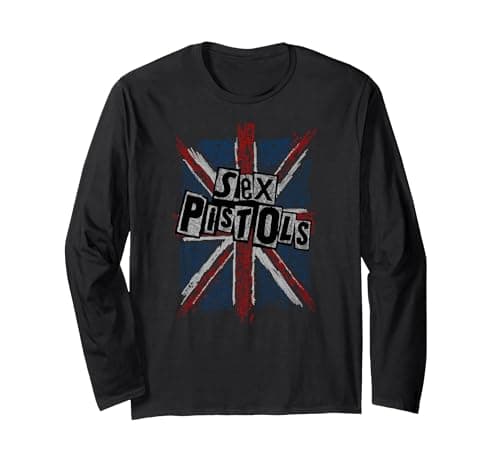 Image of Sex Pistols Anarchy Flag Rock Music Band Long Sleeve T-Shirt, Adult Unisex, Black, Medium
