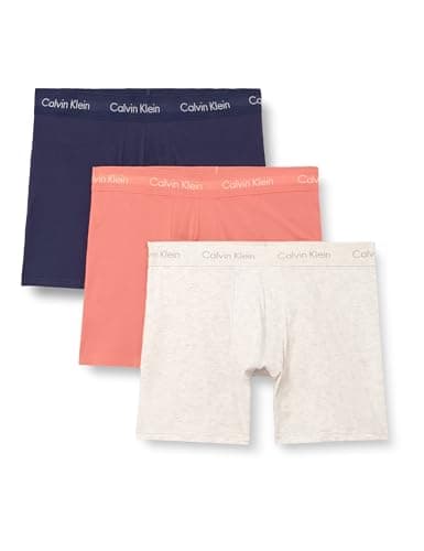 Image of Calvin Klein Men’s 3 Pack Stretch Boxer Briefs, Orange (Ink/Coral Pop/Snow Heather), S