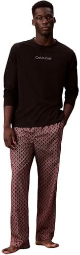 Image of Calvin Klein Men’s Long Sleeve T-shirt and Bottoms Pyjama Set, Multicolor (Black Top W/Bijou Modern Bijou Mo), M