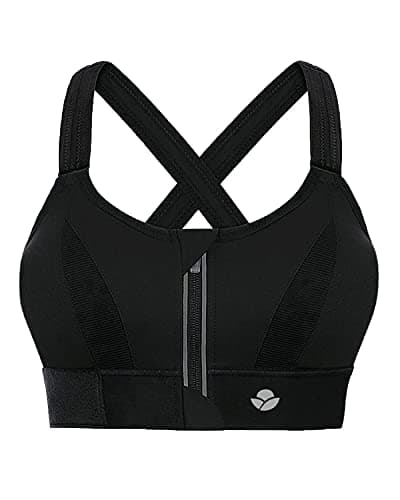 Image of YIANNA Women High Impact Sports Bra Plus Size Zip Front Fastening Bras Padded Adjustable Strap Wireless Running Yoga Top Black, 151 L