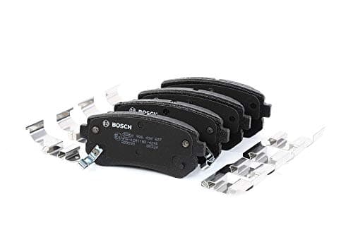 Image of Bosch BP1051 - Brake Pads Car Rear Axle - Bosch Quality - Reduced Noise and Dust - ECE-R90 Certified - Copper-Free - 1 Set of 4 Pads - With Accessories