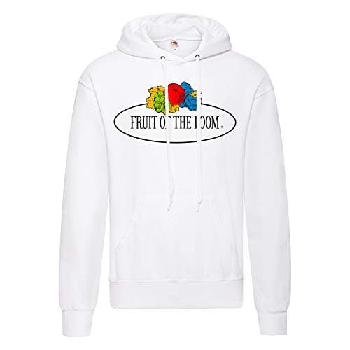 Image of Fruit of the Loom Hooded sweatshirt with small vintage logo, colour: white, vintage logo, small, size: S, White – Vintage Logo Small, S