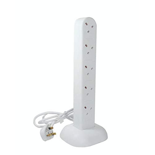 Image of Pifco 10 Way UK 3Pin Plug 13amp Double-Sided Extension Tower/Cable with 2 Metre Cable - White
