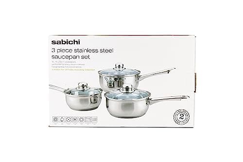 Image of Sabichi 3pc Day To Day Saucepan Set - Stainless Steel - Dishwasher Safe - Glass Lids With Steam Vent - Suitable For Use On Gas, Electric, Ceramic & Solid Hot Plate Hobs