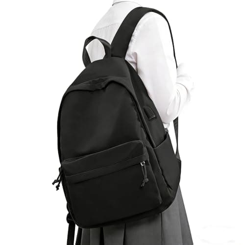 Image of WEPLAN School Backpack Womens Secondary School Bag for Girls Boys Teenage College Rucksack Bag for Women Lightweight Casual Daypacks Bookbag Waterproof 14 inch Laptop Backpack Work Travel,B1-Black