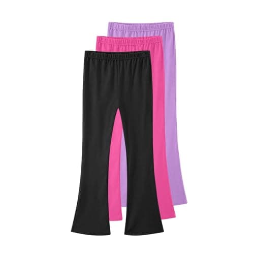 Image of duxyoz 3 Pack Girls Flared Leggings - Cotton,Stretchy,Lightweight,Breathable,Comfy,High Waisted Soft Skinny Lounge Pants Purple 8-9 Years