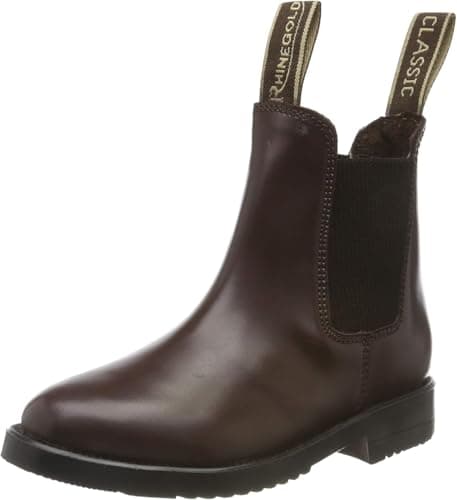 Image of Rhinegold Childs Young Rider COMFEY CLASSIC LEATHER JODHPUR BOOTS - Traditional Horse Riding Boots - No Zip, Easy On/Off, Elastic Sides, Girls and Boys Equestrian Ankle Boots (Brown, Size EU 36, UK 3)