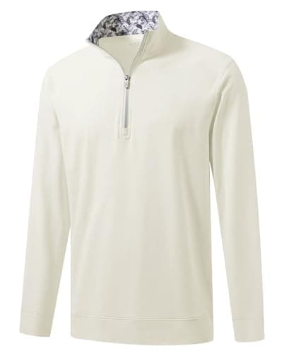Image of M MAELREG Men's Quarter Zip Pullover Lightweight Mock Neck Long Sleeve Midlayer Athletic Golf Half Zip Sweatshirt for Men, Cream, XL