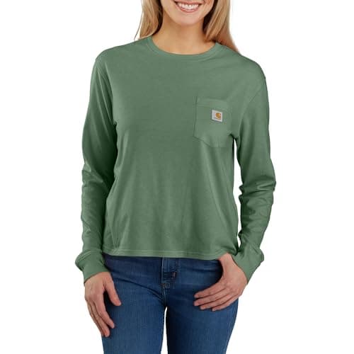 Image of Carhartt Women's Tencel Fiber Series Loose Fit Long-Sleeve Pocket T-Shirt, Frosted Balsam, L