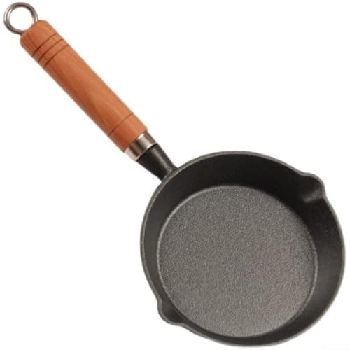 Image of Nexbrill Cast Iron for Mini Frying Pan 15cm Nonstick Skillet with Wooden Handle Heat Retention for Egg Cooking Oil Drizzling Black Compact for Gas Induction Electric Stoves Ergonomic Safe Grip(A-10CM)