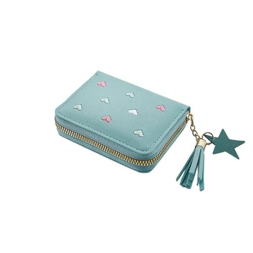 Image of Benixmidart Women's Wallets, Heart-Pattern Wallet for Women with Small Coin Pouch, Womens Leather Wallet Card Holder Ladies Wallets with Card Slots& Star Pedant (Blue, S)
