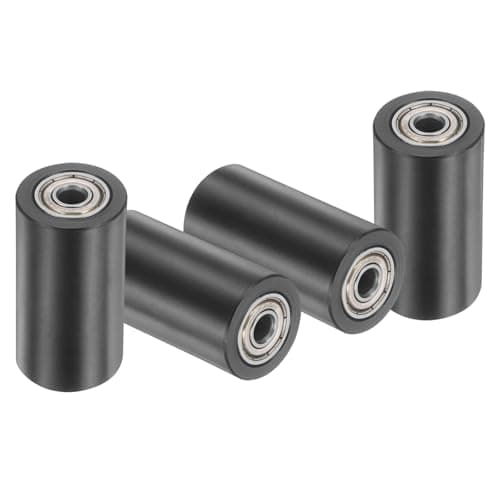 Image of sourcing map 4Pcs Plastic Roller Wheel with Bearings, 6mm x 25mm x 50mm(ID.x OD.x L) Guiding Wheel Flat Belt Idler (Black)