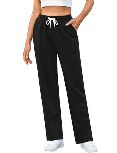 Image of Crewhpo Womens Joggers Straight Leg Sweatpants Tracksuit Bottoms Drawstring Jogging Bottoms Lounge Pants Sports Trousers with Pockets Black