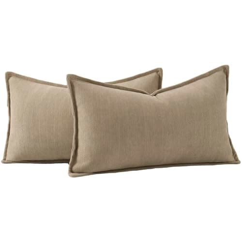Image of Madizz Textured Chenille Cushion Covers Set of 2 Super Soft Decorative Throw Pillow Covers Boho Pillowcases Modern Home Decor for Sofa Bedroom 12x20 inch, 30x50 cm, Light Taupe