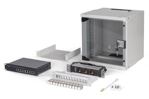 Image of DIGITUS 10" Network Pack - 6U Network Cabinet - Shelf - Power Strip - 8 Port Switch - 12 Port Patch Panel - 12 Keystone Modules - 10 Patch Cables - Unmounted - SOHO Pro - Grey