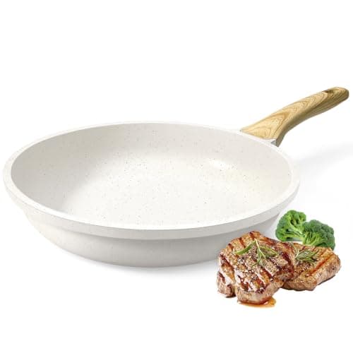 Image of GiPP Nonstick Skillet Frying Pan,White Granite Non Stick Pans,Omelette Pan with Heat-Resistant Handle,Compatible with All Stovetops,PFOA Free (White, 24cm)