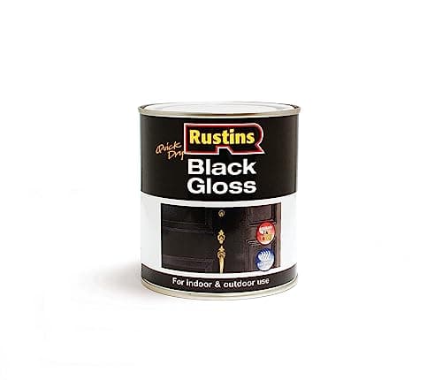 Image of RUSTINS Quick Dry Black Gloss Paint 500ml –Fast-Drying Water-Based Caoting for Wood and Metal; Durable Hard-Wearing Finish with Smooth Gloss Shine; Low Odour Sustainable Paint for Home and Trade Use