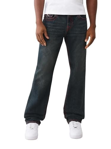 Image of True Religion Men's Tr Ricky Super T Flap 34in Jeans, Acoustic Session Blue Blk Wash, 40