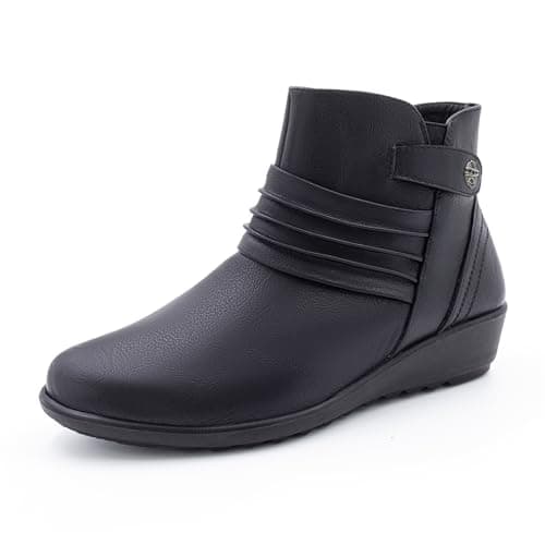 Image of Cushion Walk Women's EEE Extra-Wide Fit Black Low Wedge Zip-up Chelsea Ankle Boots (7 UK, Black)