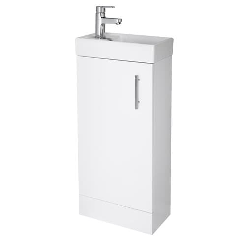 Image of NUIE NVX192 Vault Modern Bathroom Single Soft Close Door Floor Standing Vanity Unit with 1 Tap Hole Ceramic Basin, 400mm, Gloss White, H: 781mm, W, D: 222mm, Set of 2 Pieces