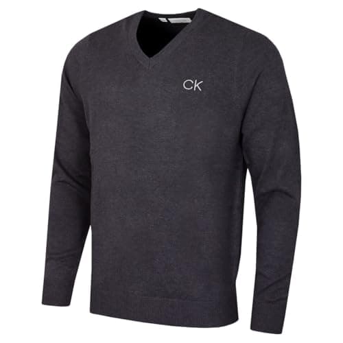 Image of Calvin Klein Mens V-Neck Tour Golf Sweater - Steel Grey - M