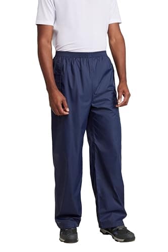 Image of Mountain Warehouse Pakka Mens Waterproof Rain Overtrousers - Packable & Quick Dry Pants with Taped Seams & Adjustable Ankle Opening - Spring Summer, Outdoors Navy S
