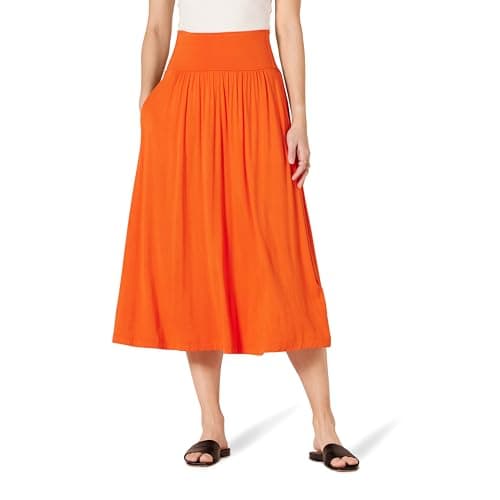 Image of Amazon Essentials Women's Jersey Pull-on Midi-Length Skirt, Orange, M