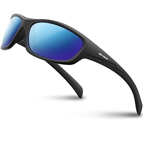 Image of RIVBOS Mens Polarized Sunglasses TR90 Unbreakable Frame RB831, 32-Black Ice Blue Lens, M, 32-black Ice Blue Lens, M