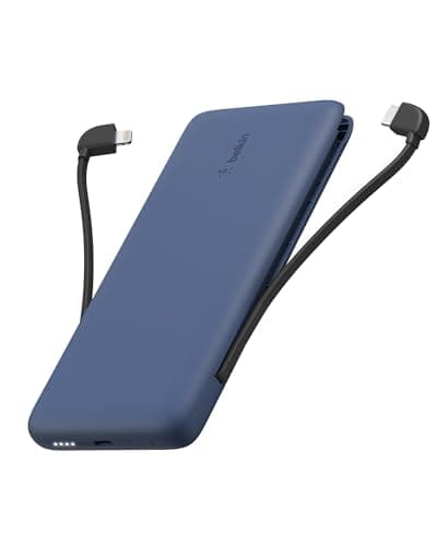 Image of Belkin BOOSTCHARGE Plus 10K Portable Charger Power Bank (10,000 mAh with Integrated Lightning (MFI) and Integrated USB-C Cables and Additional USB-C Charging Port) - Blue