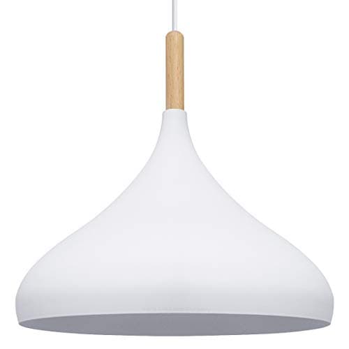Image of Long Life Lamp Company Metal Vintage White Ceiling Light Shade Retro Hanging Pendant Light Wood Fitting M0109