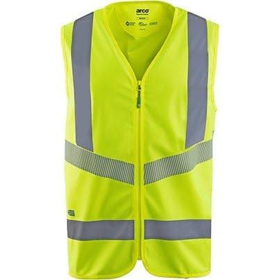 Image of TROJAN Arco Responsible Men's Safety Hi-Vis Vest, Yellow, Class 2 EN ISO 20471, Recycled Polyester, Zip Closure, Reflective Tape, Sustainable Workwear, Size Extra Large, Mens XL