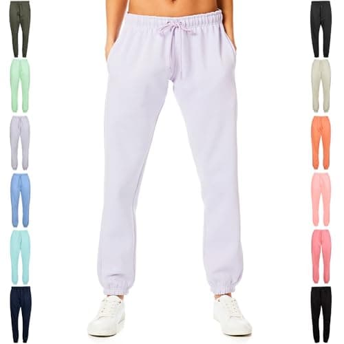 Image of Light & Shade Women's Fleece Joggers with Drawstring Waist Tapered Tracksuit Bottoms Soft Cotton Blend Sweatpants for Gym & Loungewear (Lavender, S)