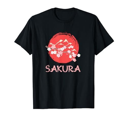 Image of Pink & White Cherry Blossom Sakura Japanese Tree Red Sun T-Shirt