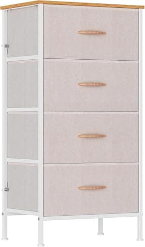 Image of GoaHi Fabric Chest of Drawers bedroom with 4 Drawer, Chest of draws with Wood Top,4 Fabric Drawers, Large Storage Organizer Unit with 4 Chest Drawers for Bedroom, Kids Room, Living Room, Beige